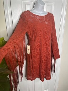 Western Fringed Dress Idyllwind Rust Lace Long Sleeve Tunic NWT Size XS